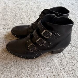 Paul Green black studded leather‎ moto boots size  5.5